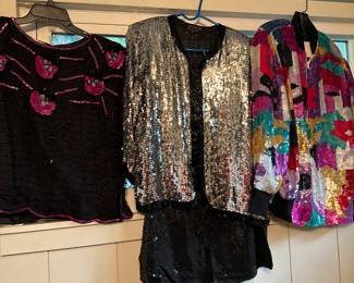 Fun and glitzy vintage sequined dresses, shirts, skirts and more 
