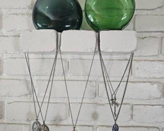 Necklaces and vintage green glass 