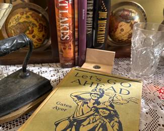 Vintage globe book ends, #sad iron 