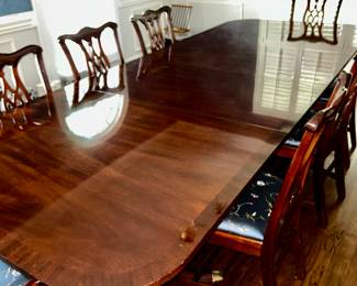 Gorgeous Mahogany Banded Dining Room Table by Hickory Chair with 8 Chair...3 arm, 6 side.