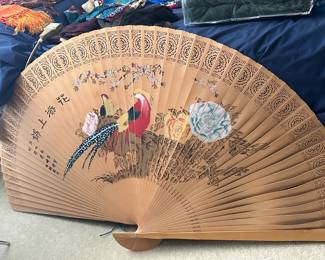 Large Hand Painted Wood Fan 
