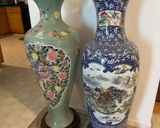 Large porcelain and ceramic floor vases with stands  