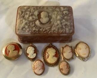 Cameo jewelry And Vintage Incolay Stone Box