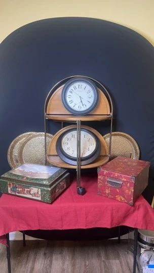 Table, Storage Boxes, Clocks, Gold Trays