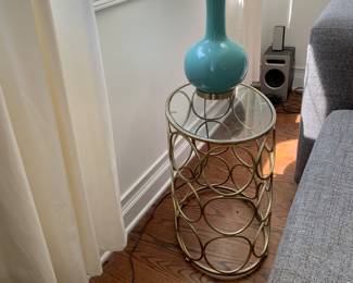 BUY IT NOW: Gold End Table $15 and Blue lamp $10. 