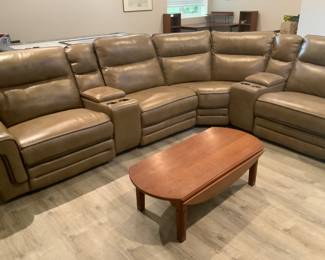 BUY IT NOW:  Light brown leather power reclining couch.  Measures 11 x 6 L shape.  Only 4 years old and hardly used. Originally $5000 but will sell for $1600 or OBO.