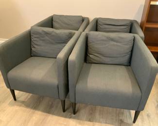 BUY IT NOW: 4 IKEA Lounge Chairs in Gray Fabric. Good Condition with custom modern black wood legs.  Asking $200 or OBO. 