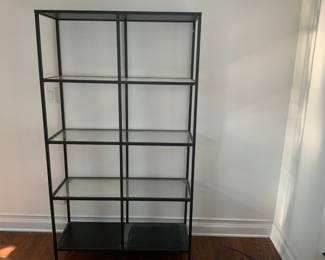 BUY IT NOW: IKEA Bookcase Black metal with glass shelves.  Originally $79 at IKEA.  Will take $ 40 or OBO.  Good Condition. 