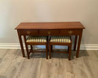 BUY IT NOW:  Cherrywood console table with 2 bench stools.  Good condition. Asking $200 or OBO.