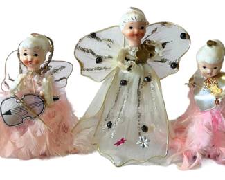 Vintage Tulle Net Feather Angel Figurines