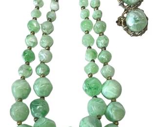 1960s Chunky Bead Necklace Clip Earrings