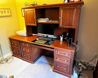 Very nice Baker Road Furniture, Made in USA, Desk and File Cabinet.  Desk part measures 66.5" wide x 26.5" deep and 30.5" high.  The hutch measures 38.5" tall and the Two Drawer locking file cabinet measures 27" x 20.5" 