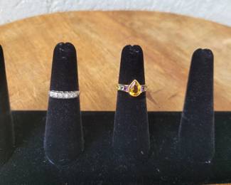 14k diamond sm band, 18k multi gem pair shaped ring