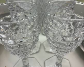 Set of 6 Fostoria Americana Clear Glass Diamond Pattern Wine Goblets