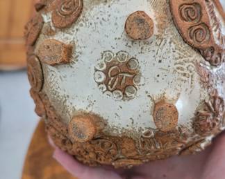 Coiled Brutalist Pottery Vase Signed ET
