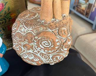 Coiled Brutalist Pottery Vase Signed ET
