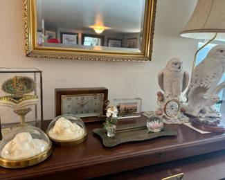 Mid Century Sunbeam Alarm Clock - Model B009, 1990 Franklin Mint The Snowy Owl Fine Porcelain Clock, 1988 Lenox Snowy Owl With Wooden Base, Franklin Mint The Snowy Owl Fine Porcelain Table Lamp 