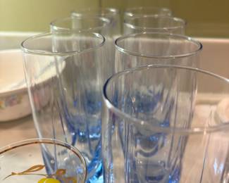 Set of 7 Blue & Clear Ombre Highball Glasses