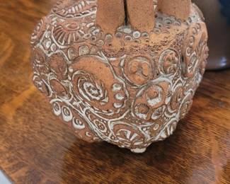 Coiled Brutalist Pottery Vase Signed ET
