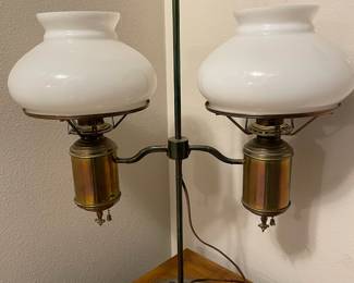 MCM Double Arm Table Lamp with Milk Glass Shades
