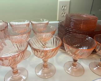 Pink Depression Glass Dinnerware Set and Serving Bowl