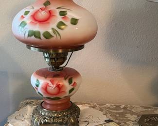  Hurricane Lamp with Pink Floral Pattern