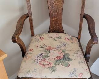 Oak Clawfoot Armchair with Floral Upholstered Seat