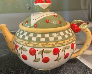 1998 Mary Engelbreit Cherries Jubilee Ceramic Teapot 