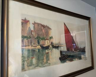 Framed & Matted Print "Marine Seaside Boats" by Georges Lapchine
