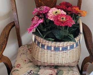 Oak Clawfoot Armchair with Floral Upholstered Seat