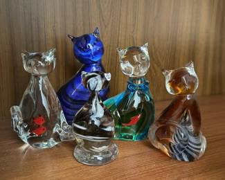Assortment of Blown Glass Cat Figurines