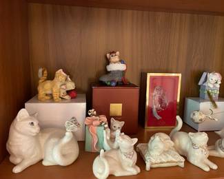 Lenox Kitten Sculptures - Enchantment, Awake to a Kiss, Dream Away, 2000 Lenox The Inquisitive Christmas Cat Ornament, Lenox Waiting For Santa Claus Kitten Figurine, Lenox Kitty’s Gift From the Heart Kitten Figurine