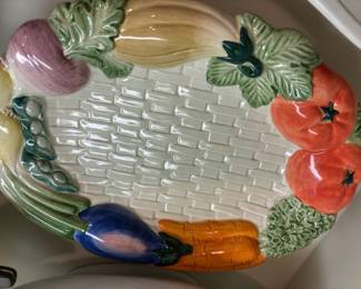 1991 Fitz and Floyd Vegetable/Basket Weave Pattern Platter