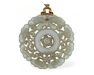 14K Celadon Jade Medallion Necklace