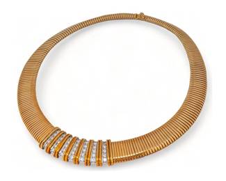 14K Gold Italian Diamond Omega Necklace