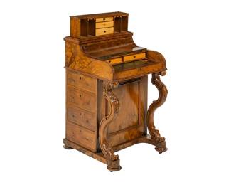MidVictorian davenport desk, burl walnut, English
