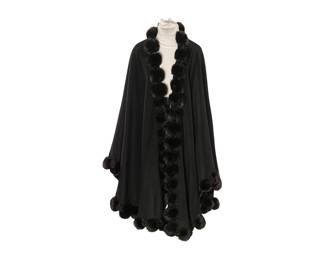 Burger Christensen for Saks Fifth Avenue fanform finely woven wool shawl with mink trim