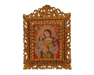 Religious retablo depicting the Virgen del Rosario Our Lady of the Rosary