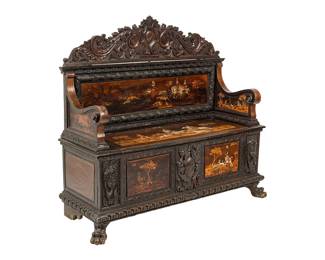 Italian Renaissance Inlaid Hall Bench