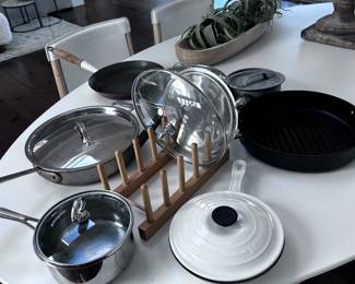 Pots and pan - all clad , le creuset and more - priced to sell 