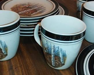 Cabela's  Whitetail Deer Buck  Folkcraft Stoneware Dish set
4 Dinner plates 
4 salad plates
4 mugs
4 soup bowls
