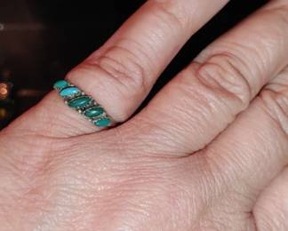intage Silver Turquoise Cabochon Band Southwestern Style Ring, Size 5.5