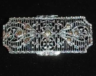 Superb Art Deco John H Peckham Rhodium Plated Rhinestone Brooch - Antique JH Peckham Rhodium Bar Pin - JHP Signed Rhodium Plated Rhinestone Pin. Circa 1900 - 1920's