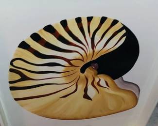 Large nautilus shell hand-painted serving tray