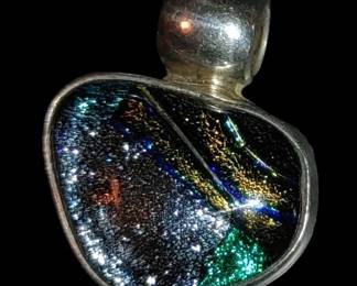 925 Sterling Silver Vintage Mexico Dichroic Glass Slide Pendant 