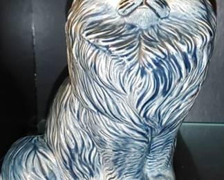 Vintage blue mid-century modern hand-painted cat