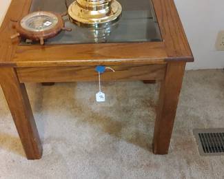 Solid oak end table with Smokey glass top