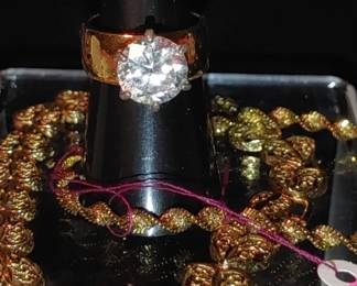 Gold over Sterling bracelets vintage 14 karat gold over Faux diamond ring