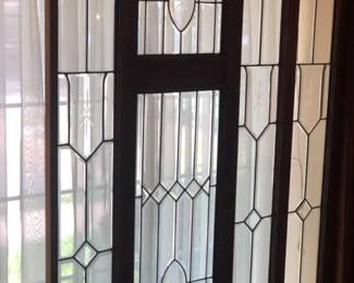 Decorative glass window panels with wood framing, 5 individual pieces 