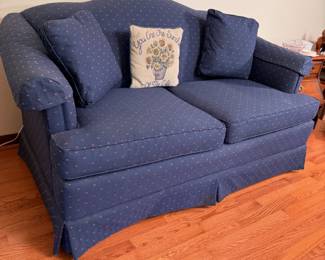 Taylor-King blue loveseat, sturdy fabric, needs minor cleaning 4'10"W x 34"D